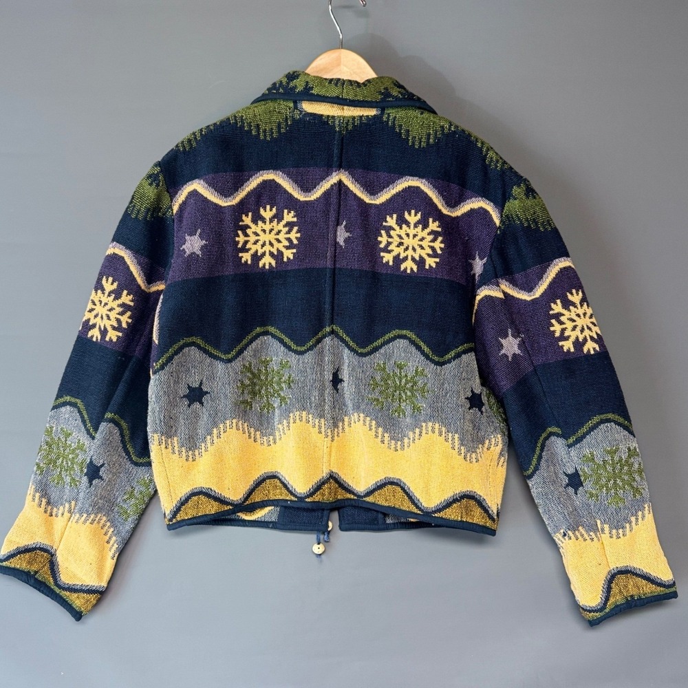 Flashback Vintage Woven Tapestry Jacket‎ Womens Large Cotton Snowflake Celestial - Picture 2 of 7